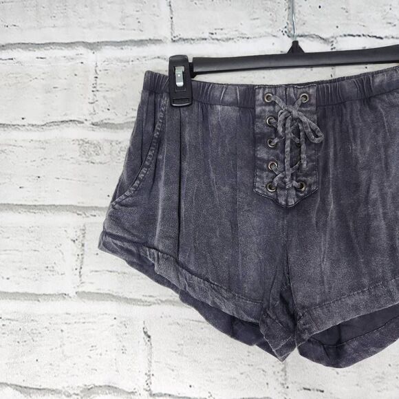 NEW Chaser High Rise Lace Up Acid Wash Stretchy Lounge Shorts Gray Size Medium - Picture 2 of 9